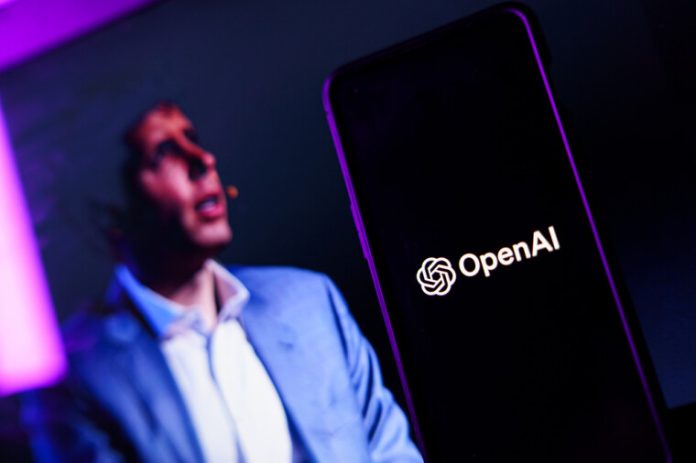 Sam Altman and the OpenAI logo