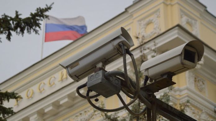 Russian flag and CCTV cameras