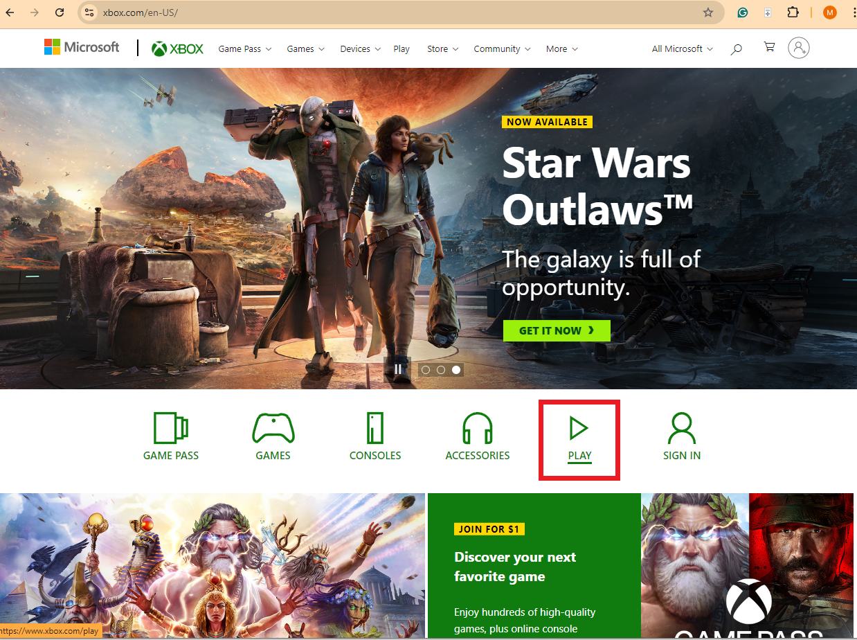 Ένα στιγμιότυπο οθόνης του Xbox.com.