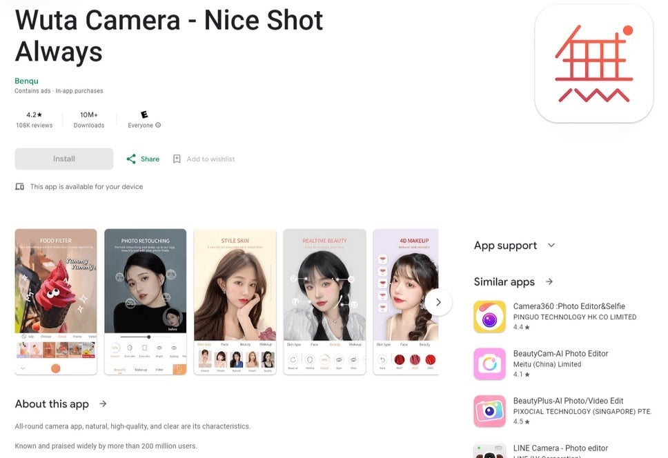 Η εφαρμογή Wuta Camera εγκαταστάθηκε από το Google Play Store πάνω από 10 εκατομμύρια φορές. | Image credit-Kaspersky - Εάν έχετε κάποια από αυτές τις μολυσμένες εφαρμογές στο τηλέφωνό σας Android, πρέπει να απεγκατασταθούν τώρα