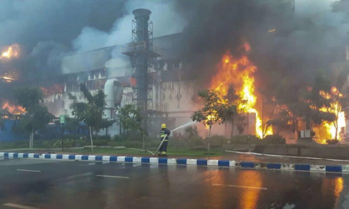 A firefighter working at Tata Electronics in Hosur Tamil Nadu India