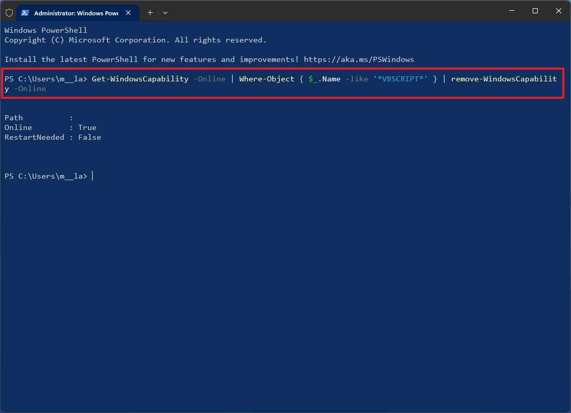 Το PowerShell αφαιρεί το VBScript