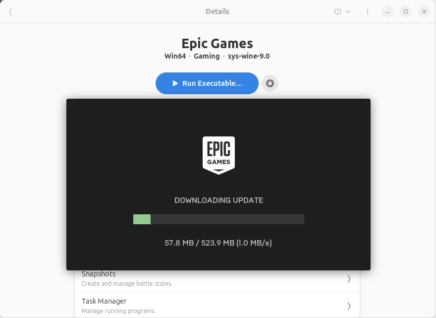 Πρόγραμμα εγκατάστασης Epic Games με τη γραμμή φόρτωσης.