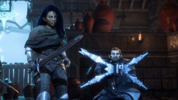 Dragon Age: The Veilguard Rook and Varric. 