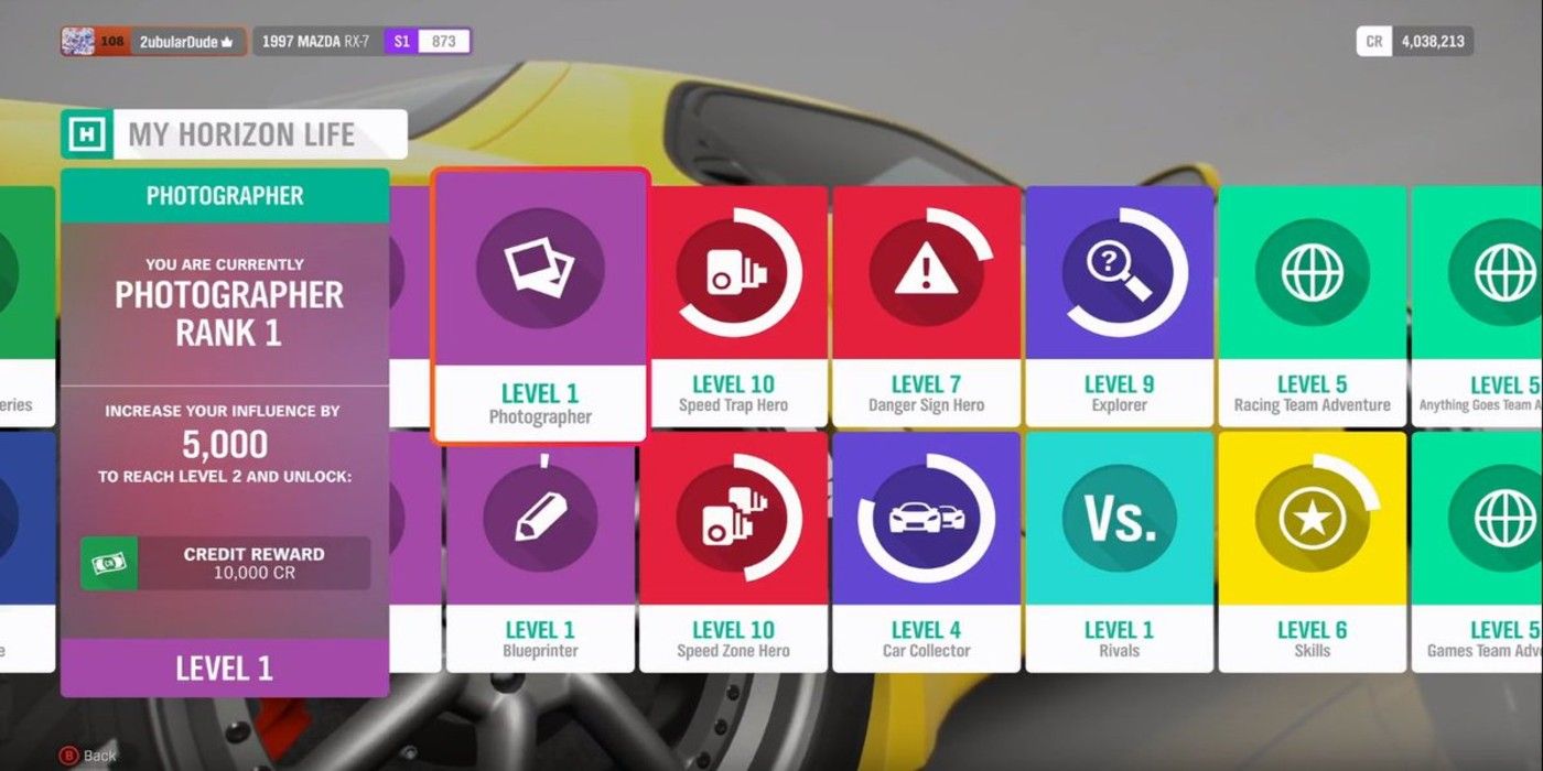 Forza Horizon 4 My Horizon Life various events level progress