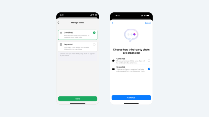 Το Messenger και το WhatsApp θα δώσουν την επιλογή χρήσης του ίδιου ή διαφορετικού φακέλου για συνομιλίες που γίνονται με εφαρμογές τρίτων