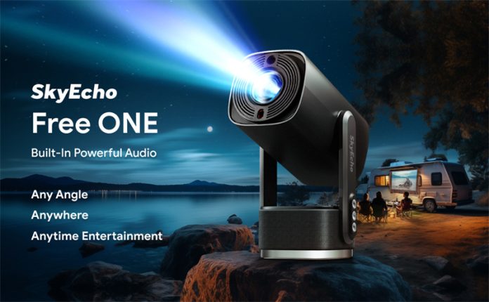 [#Ιστορικό_Χαμηλό] SkyEcho FreeONE Pro : HD, Smart προβολέας, ελεύθερης περιστροφής με autofocus, και ενσωματωμένη μπαταρία με 95.4€!