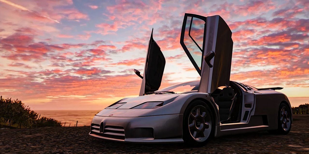 Οι πόρτες του ηλιοβασιλέματος Bugatti EB110 Super Sport Forza Horizon 4 ανοίγουν