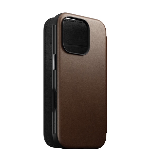 Nomad Modern Leather Folio για iPhone 16 Pro σε λευκό φόντο