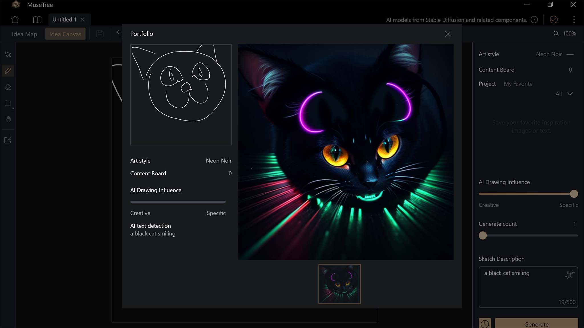 ASUS ProArt PX13 MuseTree Cat Neon Noir AI image.