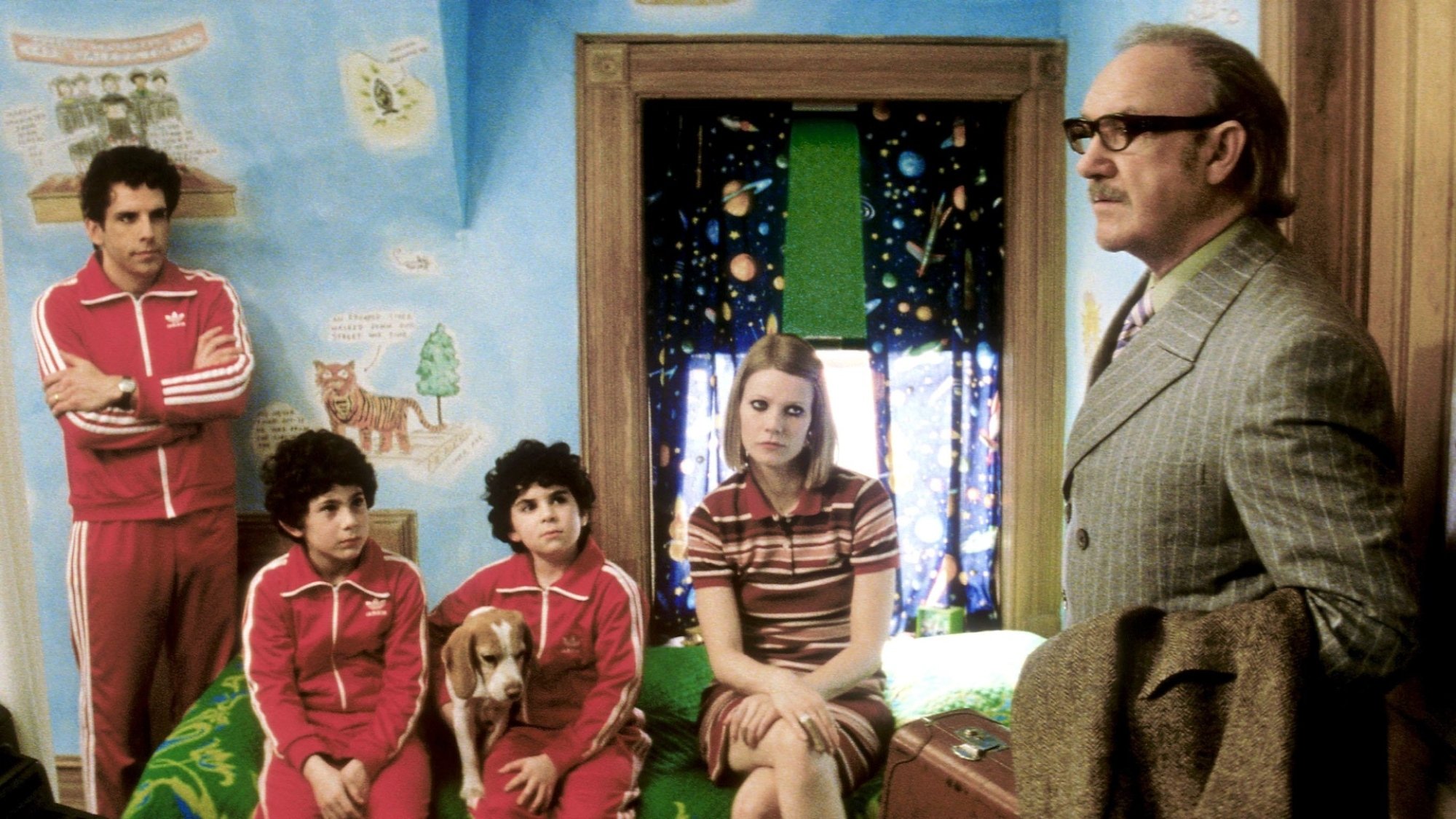 Ben Stiller, Jonah Meyerson, Grant Rosenmeyer, Gwyneth Paltrow, and Gene Hackman in "The Royal Tenenbaums."