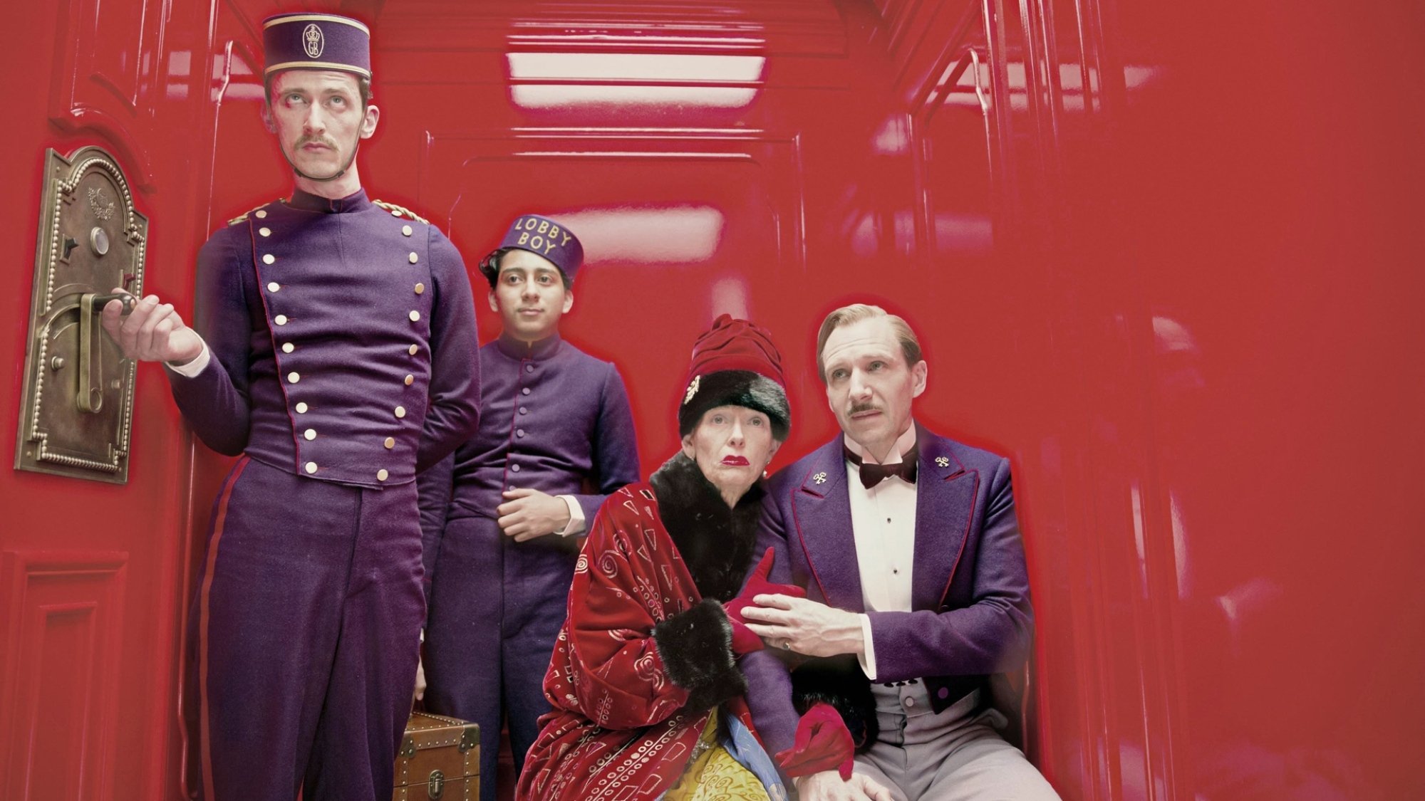 Tony Revolori, Tilda Swinton, and Ralph Fiennes in "The The Grand Budapest Hotel."