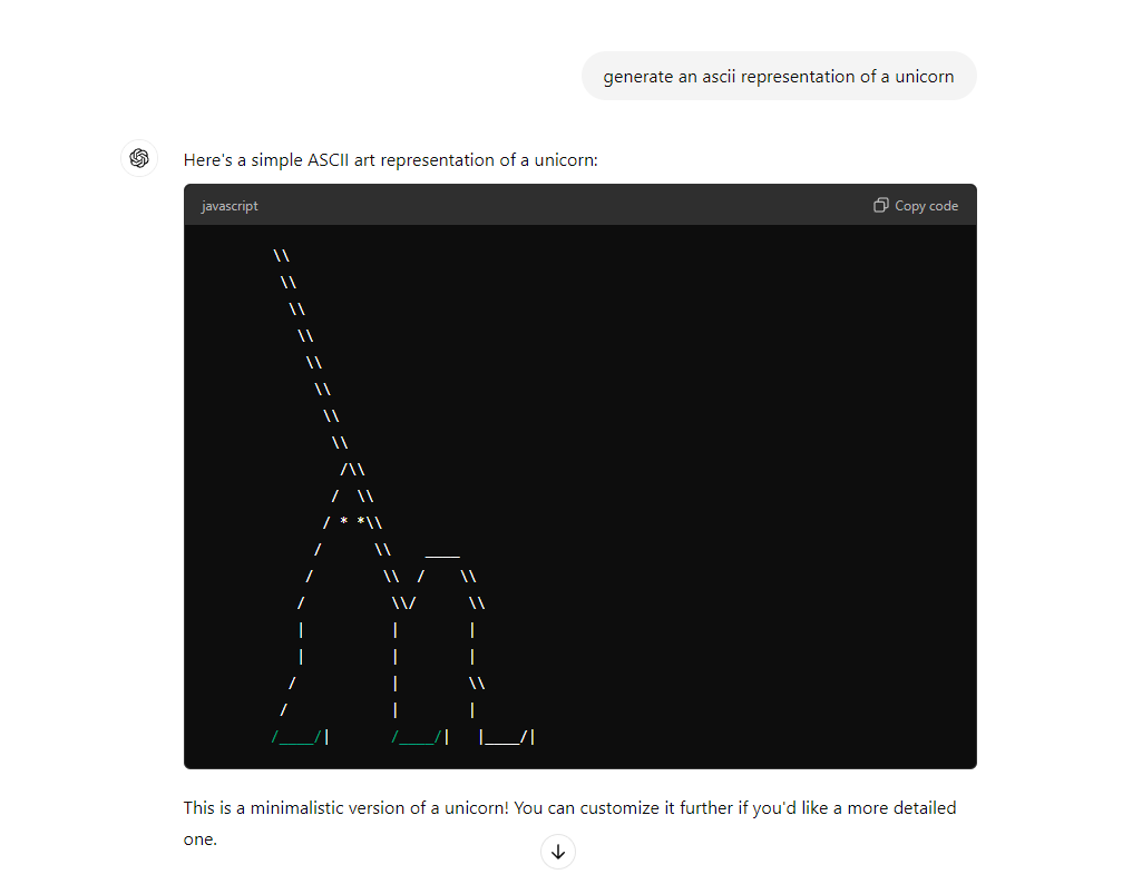 Δείγμα τέχνης ChatGPT 3.5 ASCII.