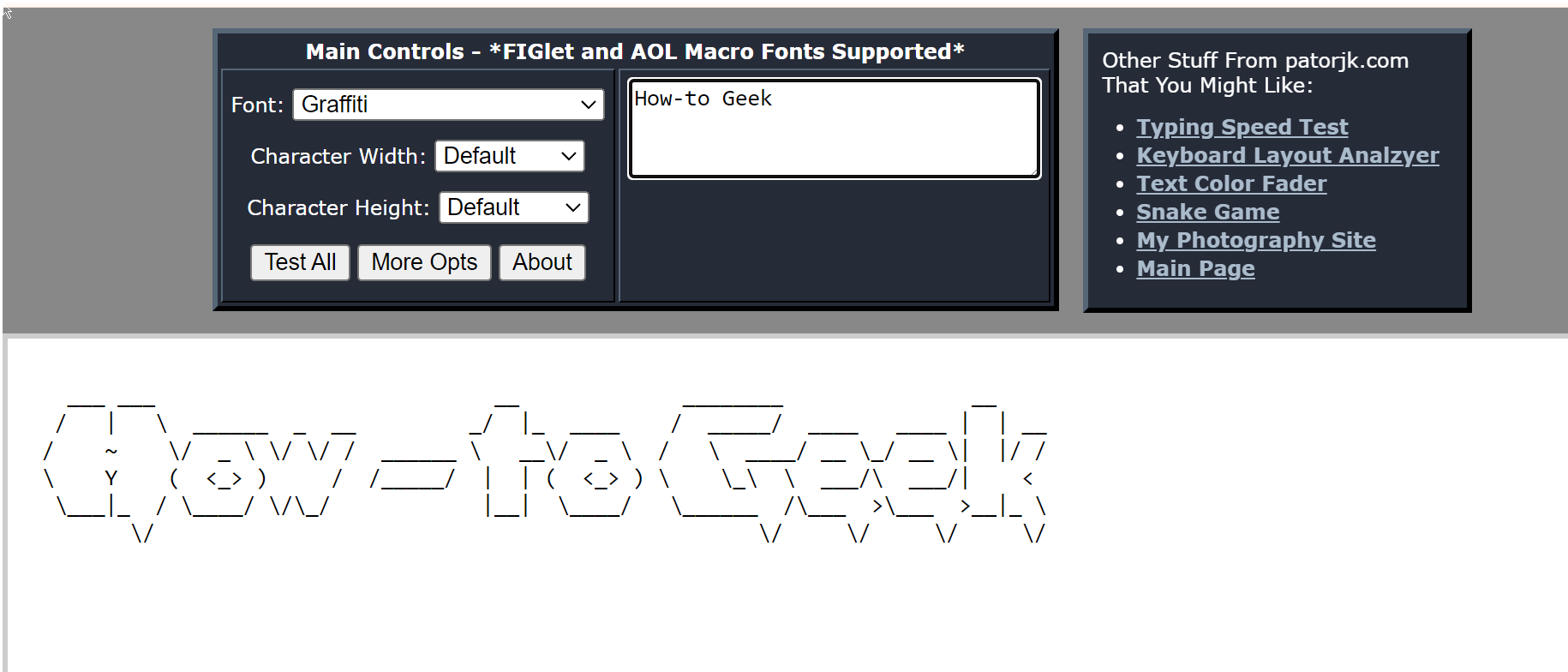 Δείγμα κειμένου σε ASCII Generator.