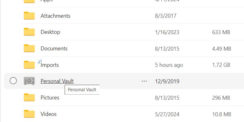 Personal Vault στο OneDrive στον ιστό.