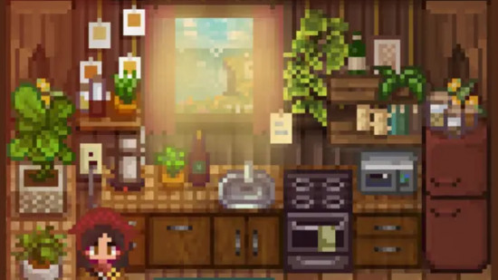 Yellow light pours in through the window in Golden Hour, one of the best Stardew Valley mods.