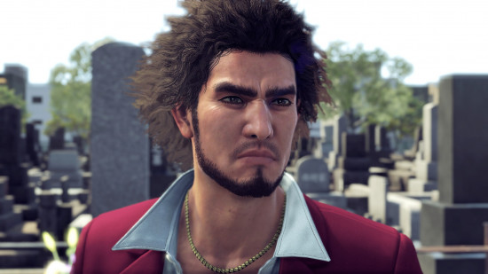 The spiky-haired protagonist of Yakuza Like a Dragon looks off into the distance, a determined look on his face.