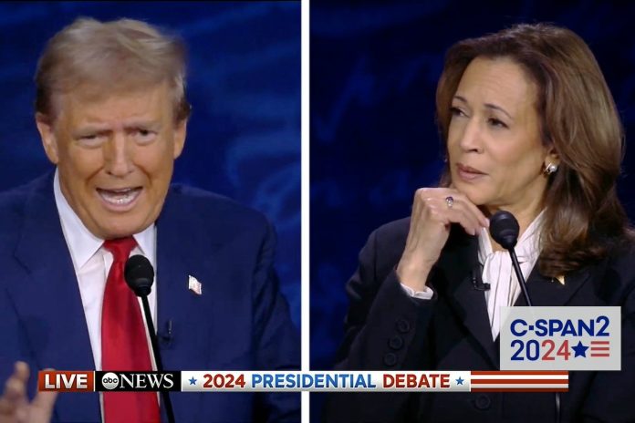 Donald Trump (left) and Kamala Harris during the presidential debate in Philadelphia on September 10, 2024.