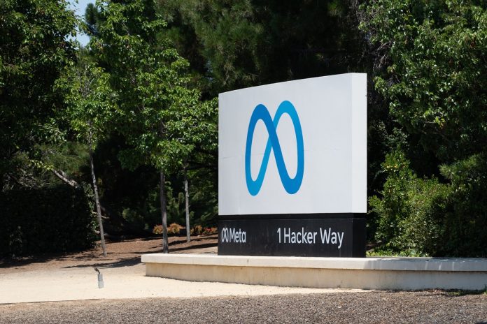 Sign with logo in front of the headquarters of Meta at 1 Hacker Way in the Silicon Valley, Menlo Park, California, July 11, 2024. (Photo by Smith Collection/Gado/Getty Images)