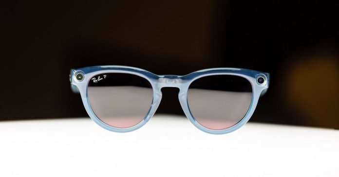 Pair of Ray-Ban Meta Smart Glasses illuminated from below