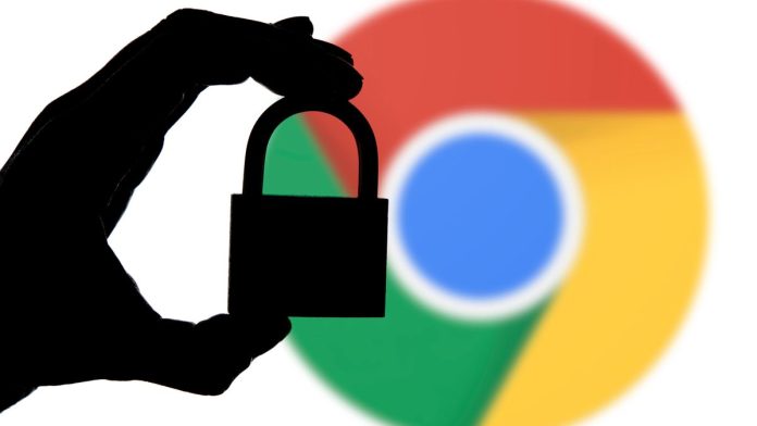 Padlock shadow in front of the Google Chrome logo