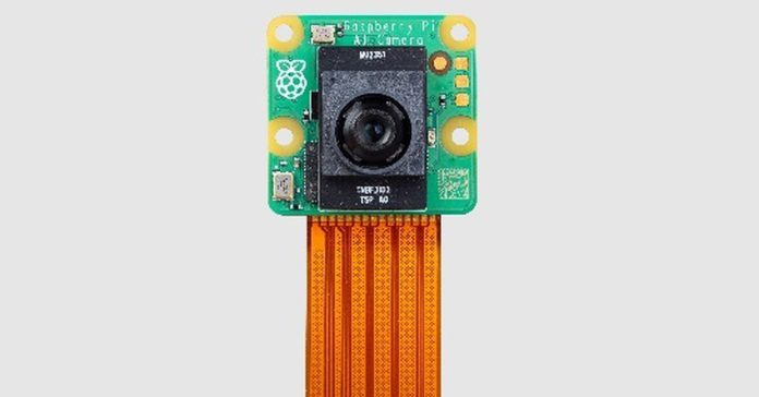 The Raspberry Pi AI Camera Module, seen from the front.