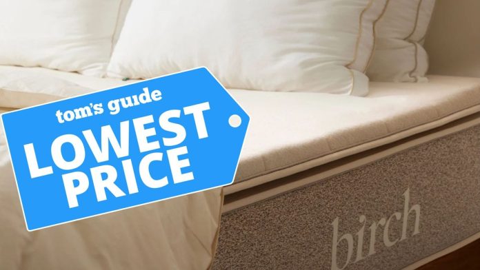 The Birch Mattress Topper with a Labor Day mattress sale badge