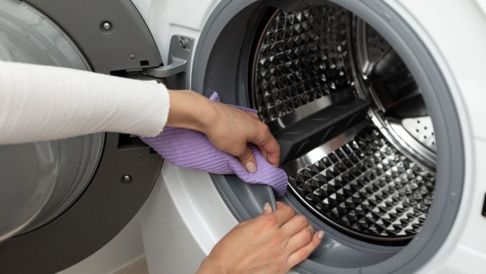 Washing machine seal being cleaned 