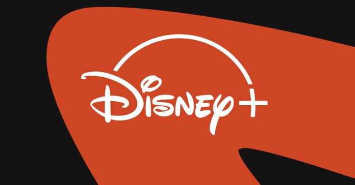 Disney Plus logo on a black and red background.