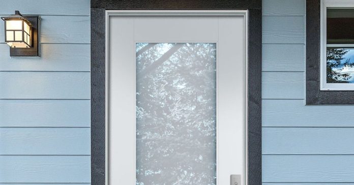 The Home Depot’s newest smart door features smart glass that can turn from opaque to clear with the press of a button or a smart home command.