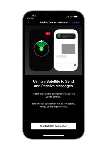Το iPhone 14 δείχνει επίδειξη έκτακτης ανάγκης sos μέσω δορυφόρου