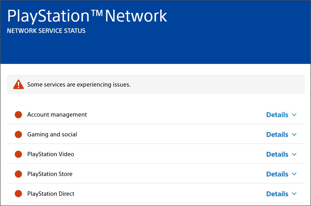 Τρέχουσα σελίδα κατάστασης Playstation Network